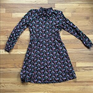 Boden Alice Dress 8 Jersey Floral Smocking Mock Neck Long Sleeve Ditsy Colorful